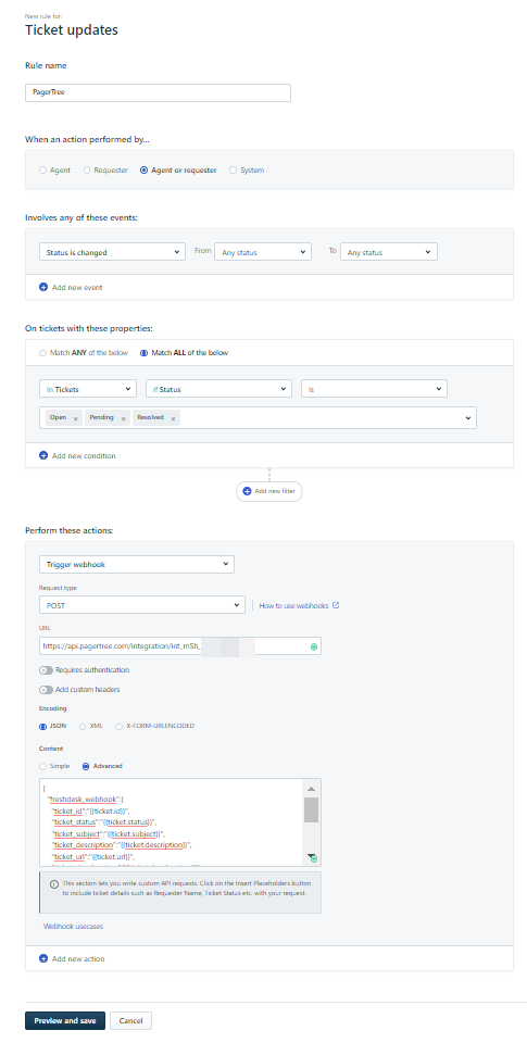 Freshdesk PagerTree Ticket Update Form
